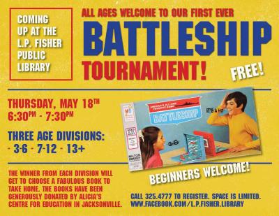 Advertisement for the Human Battleship game at the library
