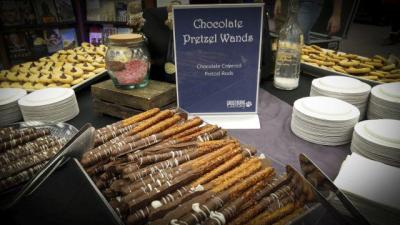 Chocolate pretzel wands and other Harry Potter-themed snacks