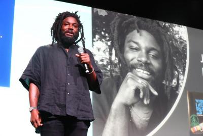 Jason Reynolds speaking at ALA Annual Conference 2019