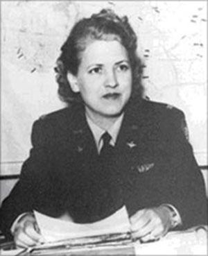 Jackie Cochran, one of America’s leading aviators, headed the Women Airforce Service Pilots (WASP) program during World War II.  image courtesy of “Wings Across America” from the National Archives and Records Administration