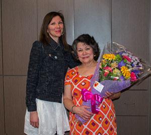 Dance instructor Deborah Halle receiving flowers