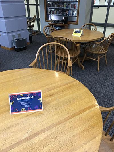 Table tent advertising on a library table