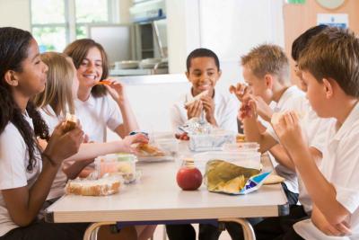 Students around a lunch table