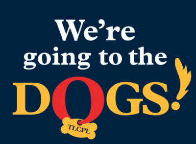 "We're going to the dogs!" logo
