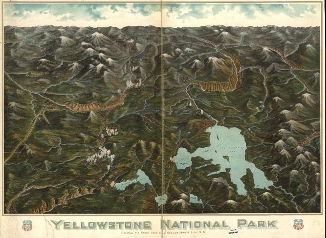 A map illustration of Yellowstone National Park
